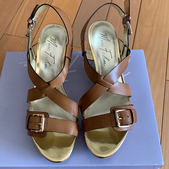 Mark Fisher Gilon3 wedge sandals in brown cork design 7 1/2 - Picture 2 of 8